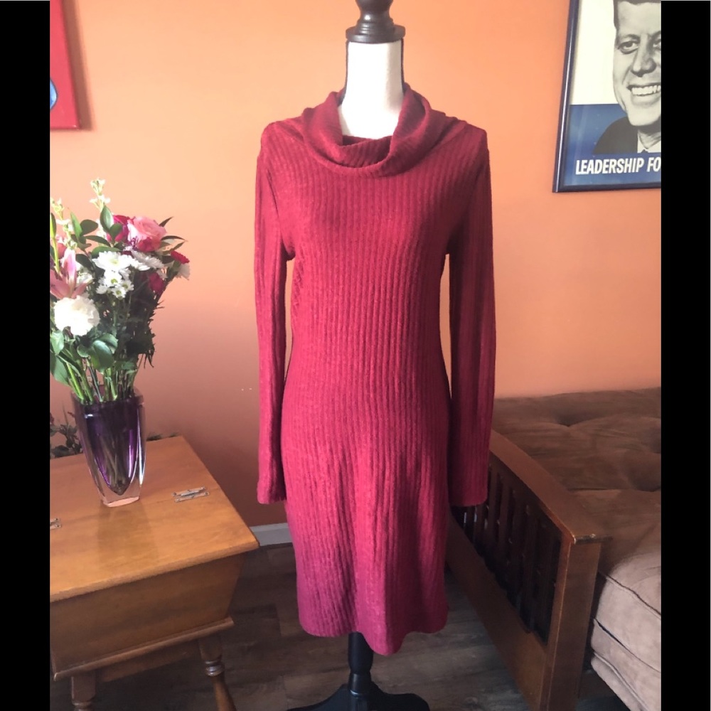 JUSTFAB dark red sweater cowl neck sweater dress